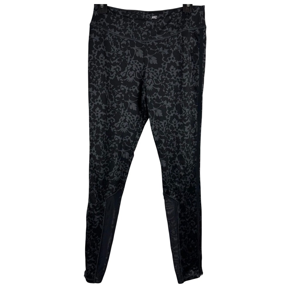 Nike Leggings Womens Medium Black Damask Floral Mesh Ankle Zip 375887-101